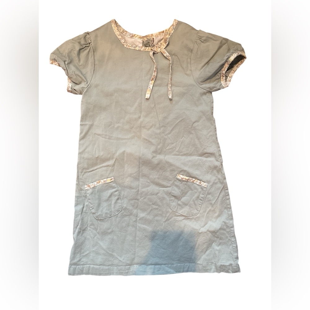 The Oaks Apparel Co Kids Dress in Soft Green with Floral Trim